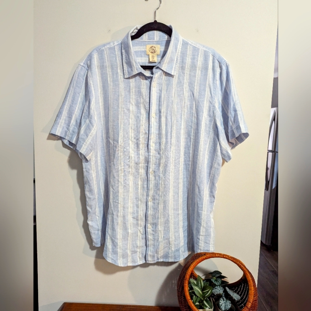 Panama Jack. Blue and White Casual Button Down Shirt. Linen blend. EUC.